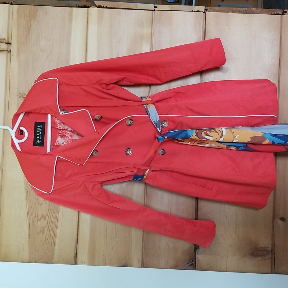 GUESS<?> Tangerine Orange Trenchcoat / Rain Jacket Women's Size L